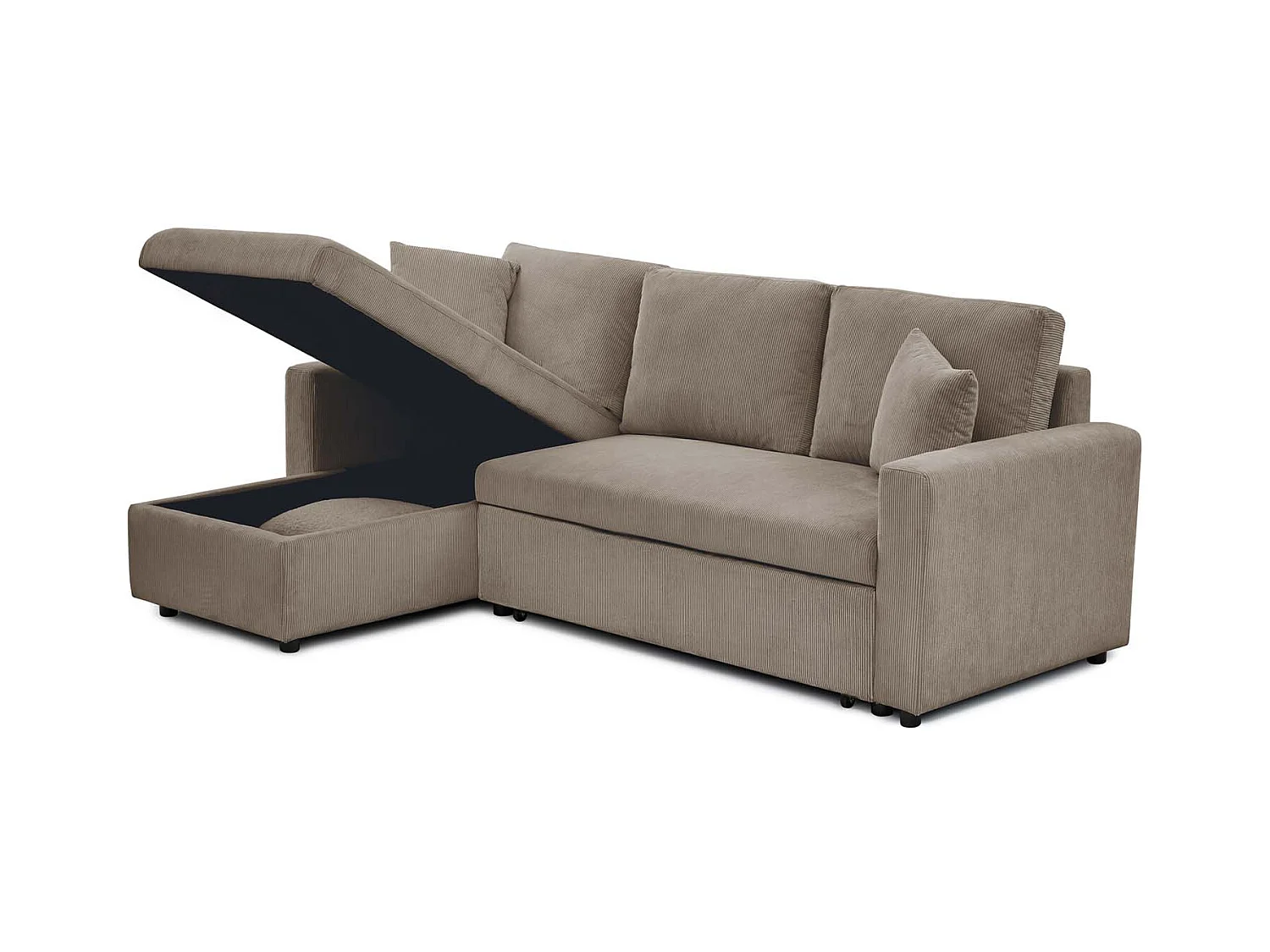 Canapé d'angle convertible Rico velours côtelé Taupe
