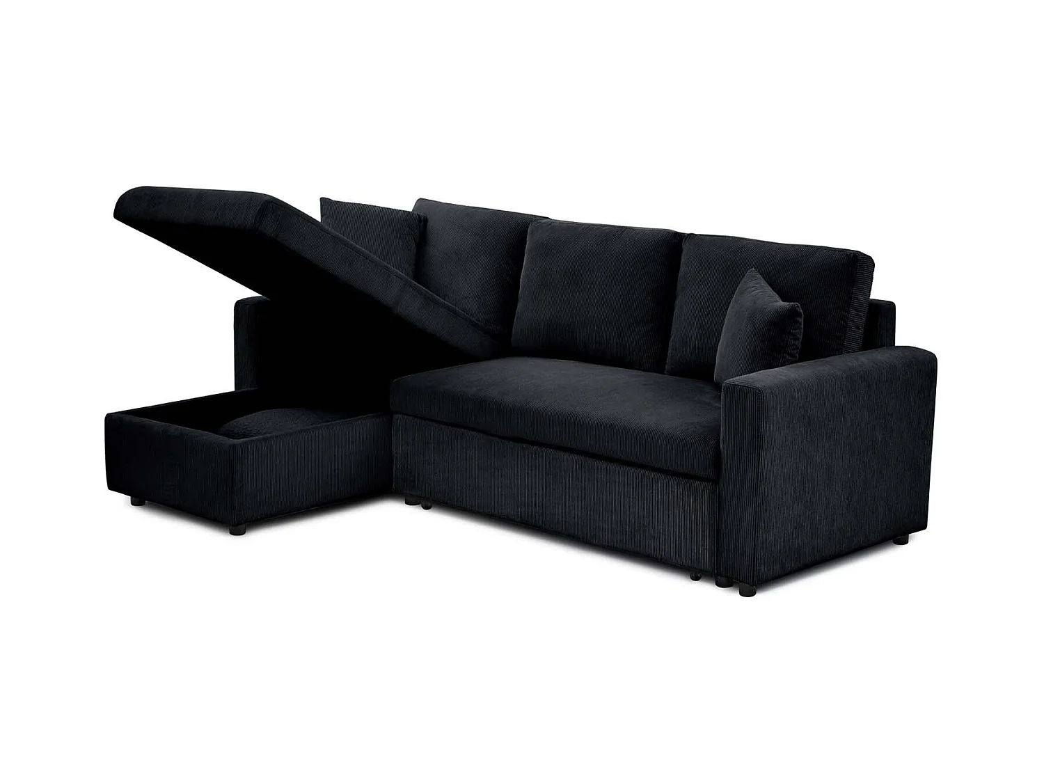 Canapé d'angle convertible Rico velours côtelé Noir