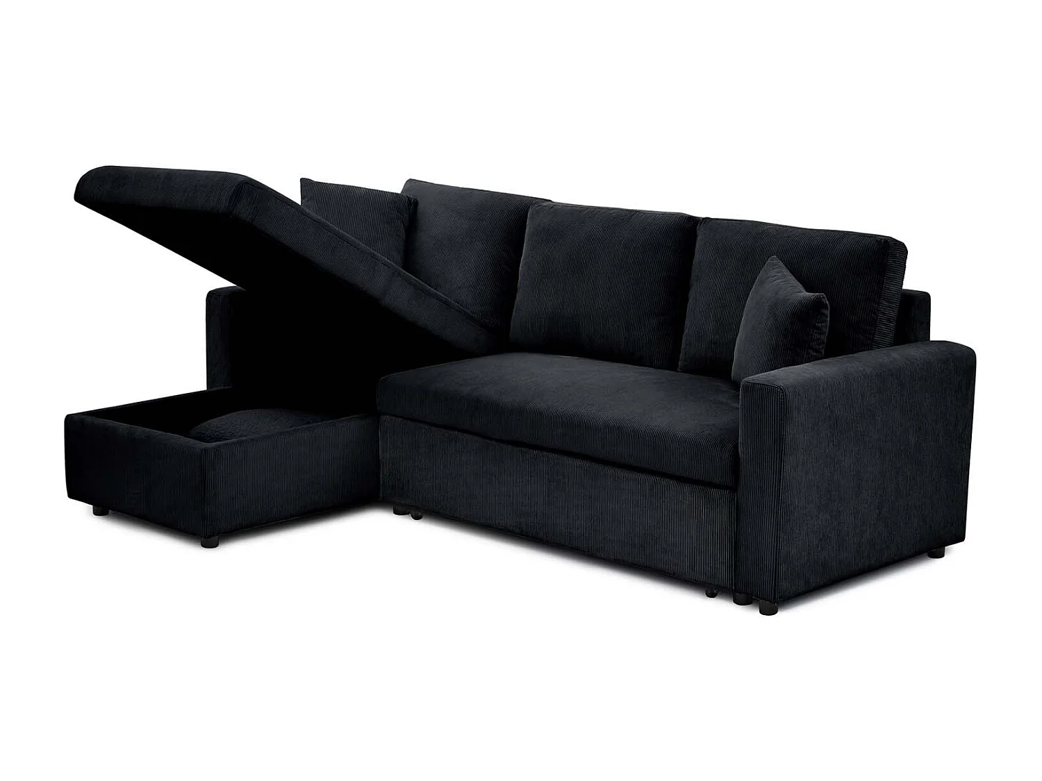 Canapé d'angle convertible Rico velours côtelé Noir