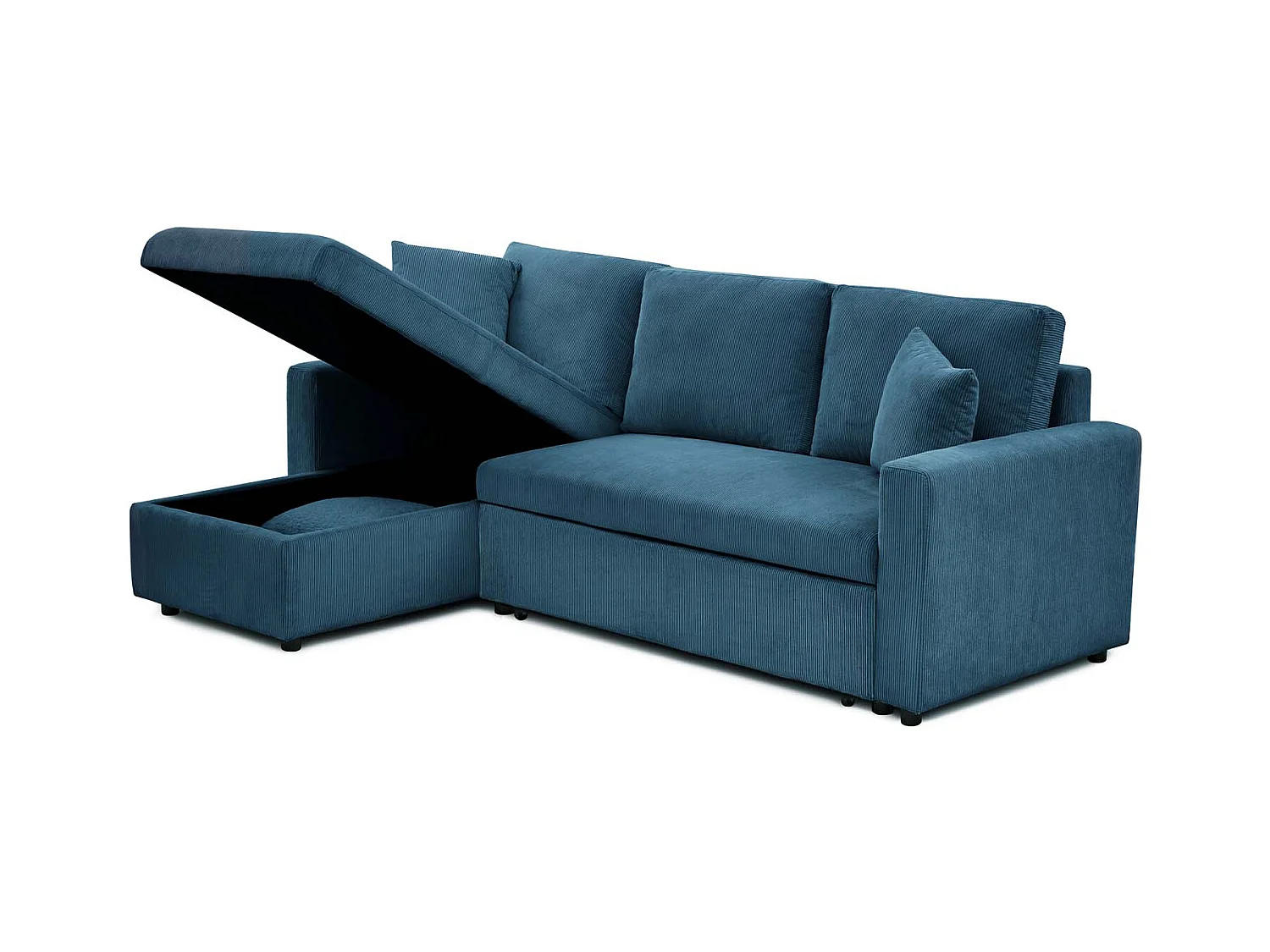 Canapé d'angle convertible Rico velours côtelé Bleu