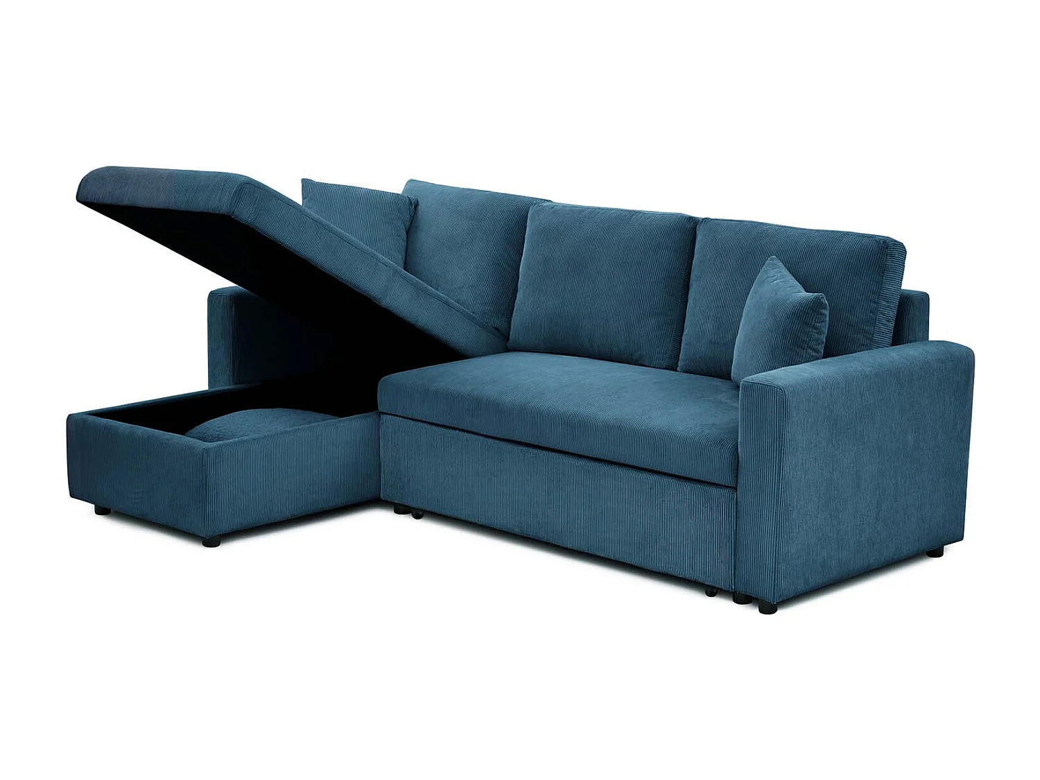 Canapé d'angle convertible Rico velours côtelé Bleu