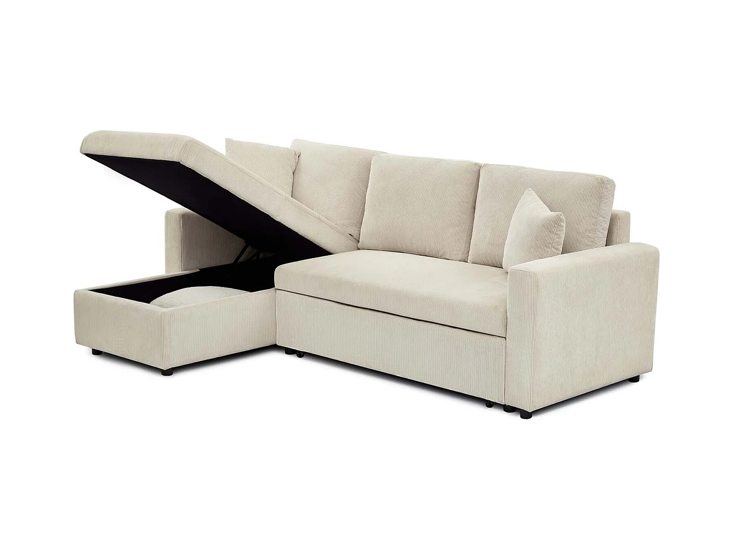 Canapé d'angle convertible Rico velours côtelé Beige