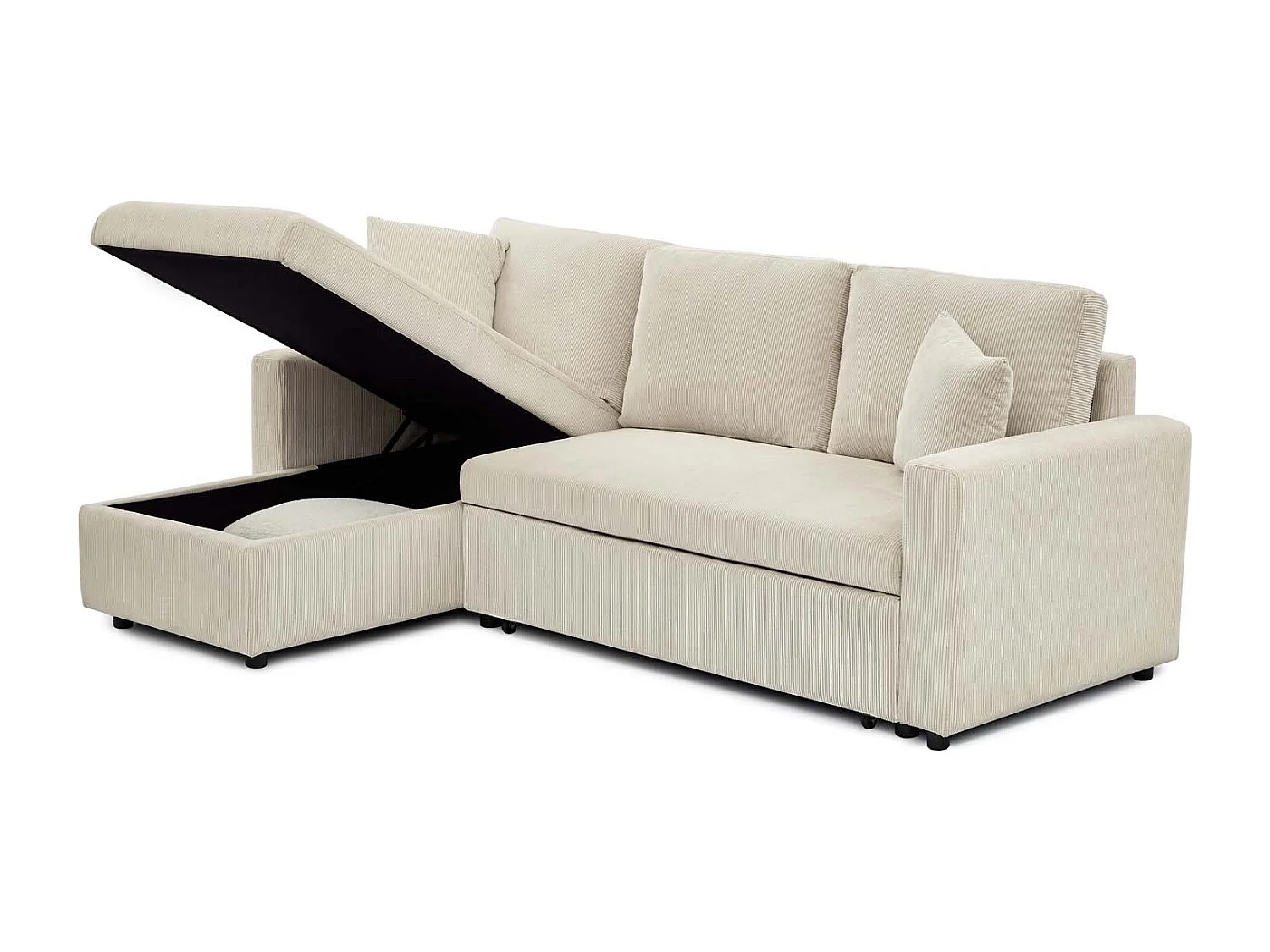 Canapé d'angle convertible Rico velours côtelé Beige