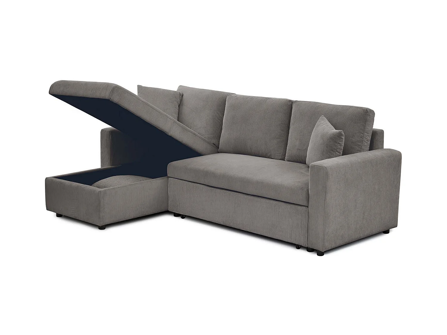 Canapé d'angle convertible Rico velours côtelé Gris foncé