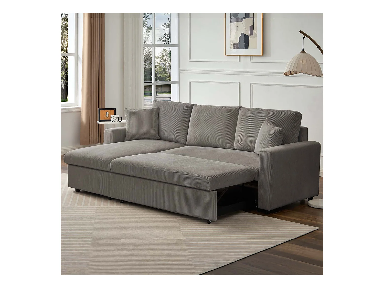 Canapé d'angle convertible Rico velours côtelé Gris foncé