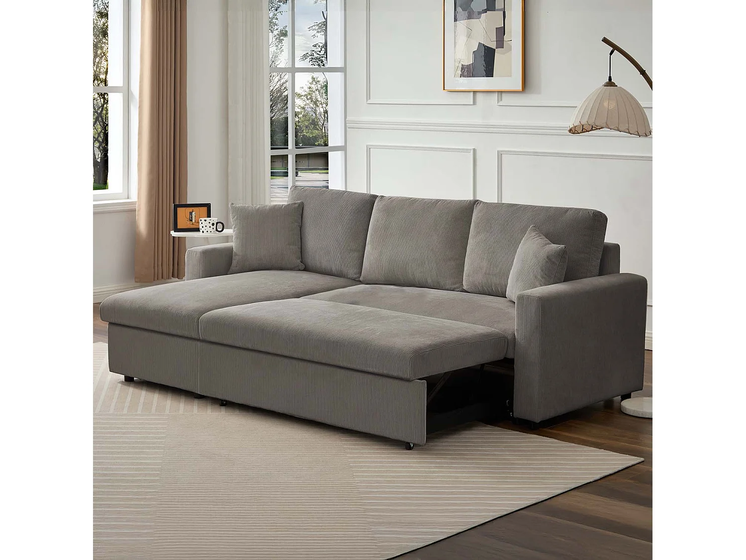 Canapé d'angle convertible Rico velours côtelé Gris foncé