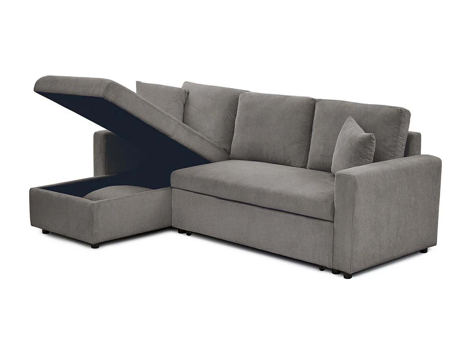 Canapé d'angle convertible Rico velours côtelé Gris foncé