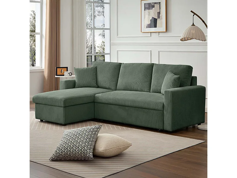 Canapé d'angle convertible Rico velours côtelé Vert