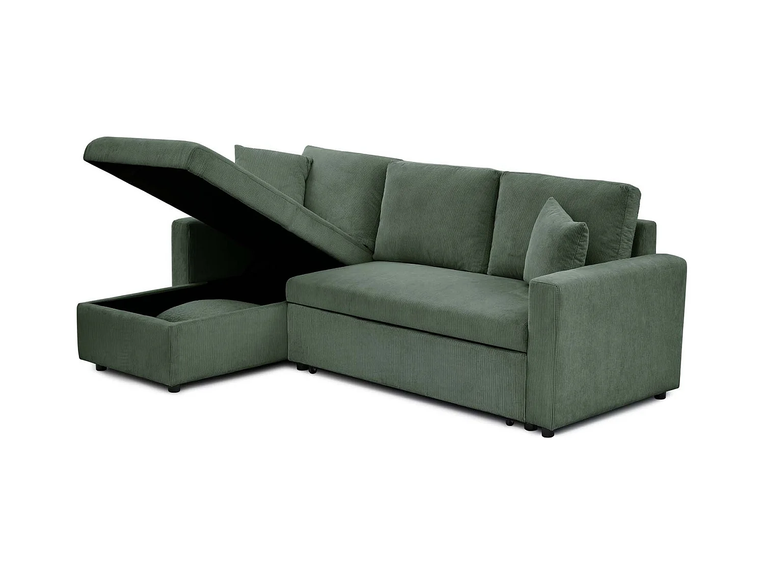 Canapé d'angle convertible Rico velours côtelé Vert