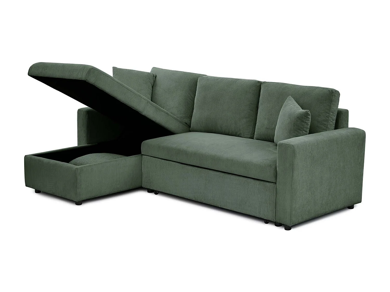 Canapé d'angle convertible Rico velours côtelé Vert