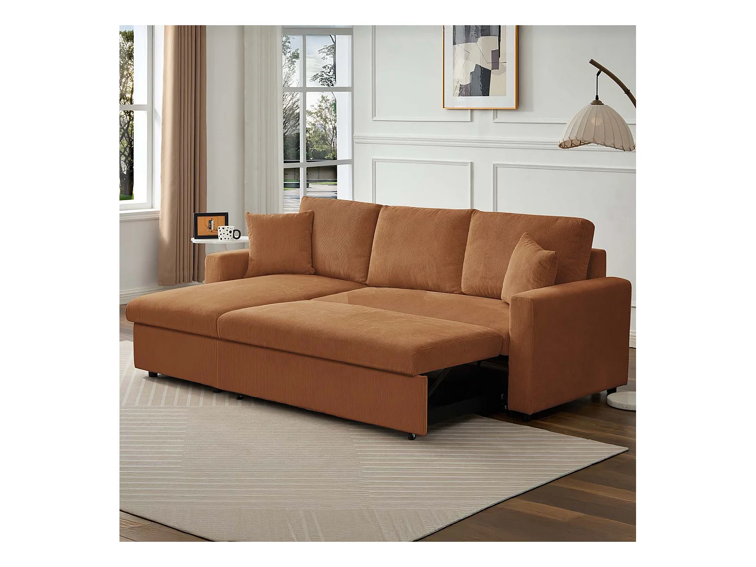 Canapé d'angle convertible Rico velours côtelé Terracotta