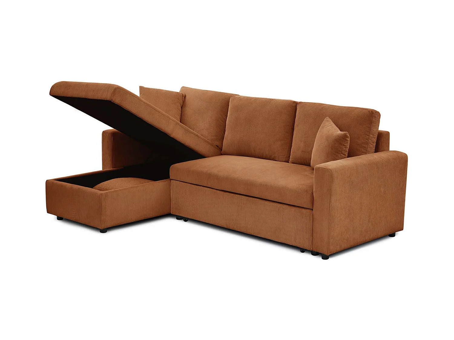 Canapé d'angle convertible Rico velours côtelé Terracotta