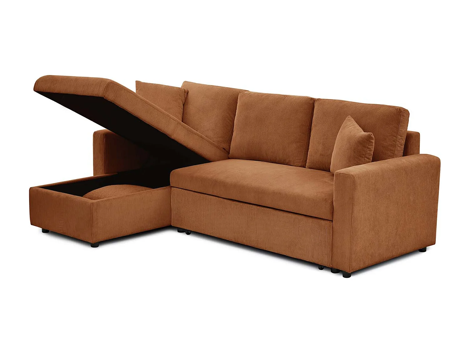 Canapé d'angle convertible Rico velours côtelé Terracotta