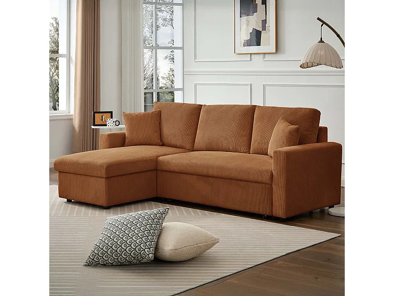 Canapé d'angle convertible Rico velours côtelé Terracotta