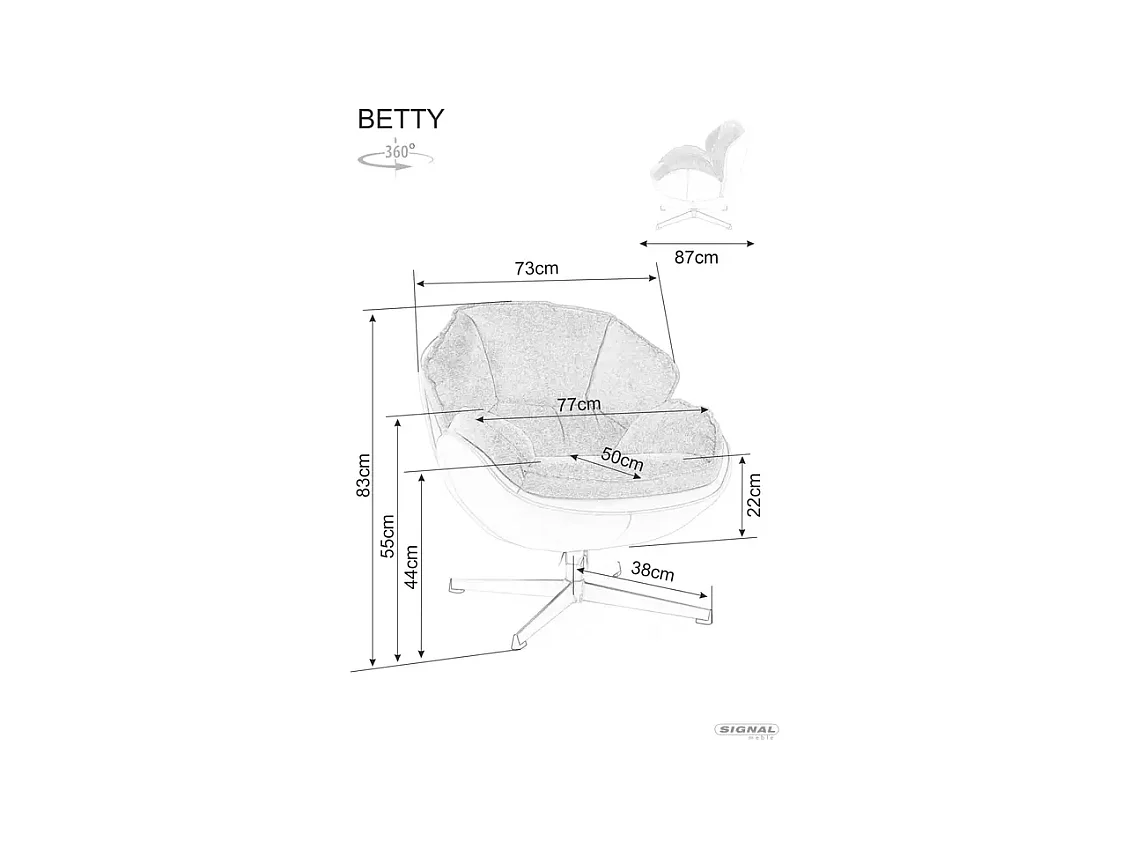 Fauteuil Bettys/revêtement en tissu/fonction pivotante 360o/Orange