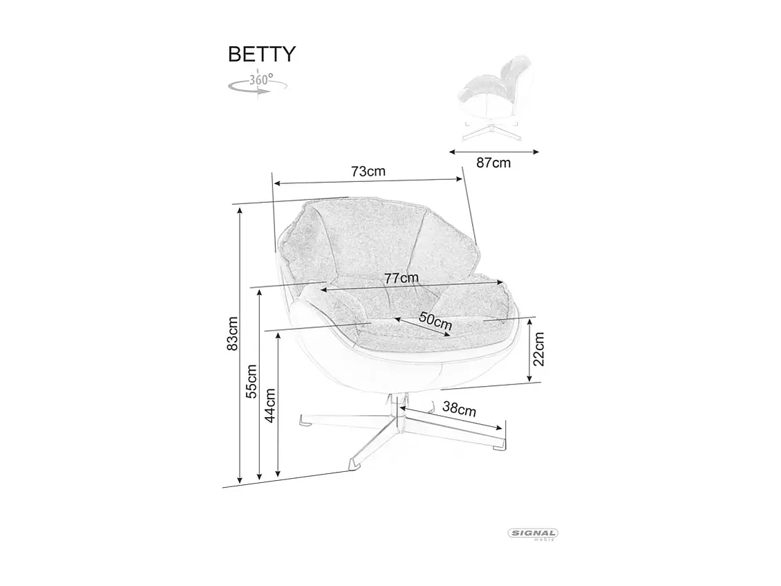 Fauteuil Bettys/revêtement en tissu/fonction pivotante 360o/Noir