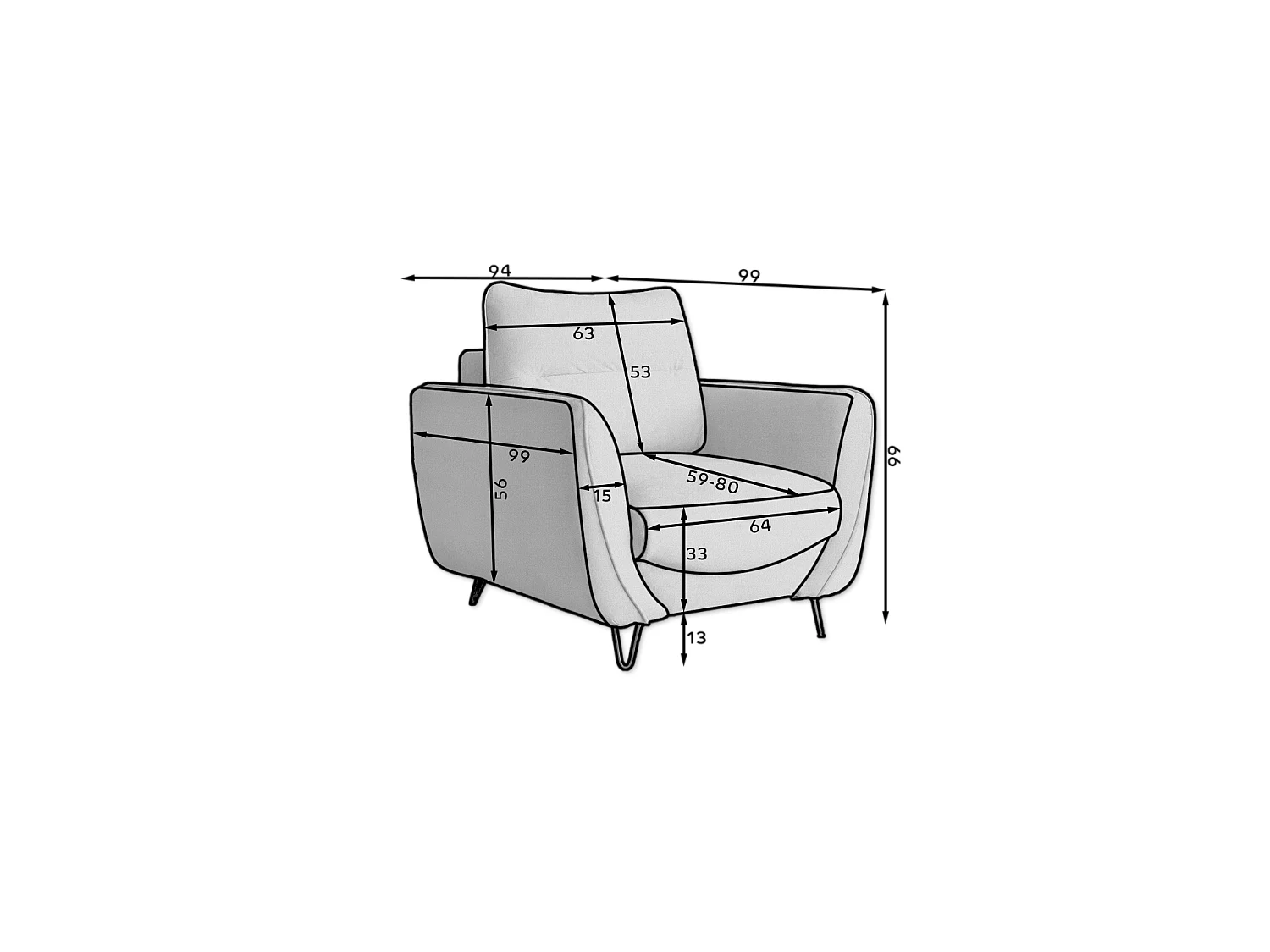 Fauteuil Malia/Tissu/Noir