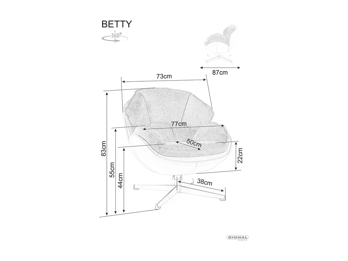 Poltrona Bettys/rivestimento in tessuto/funzione girevole 360o/Grigio