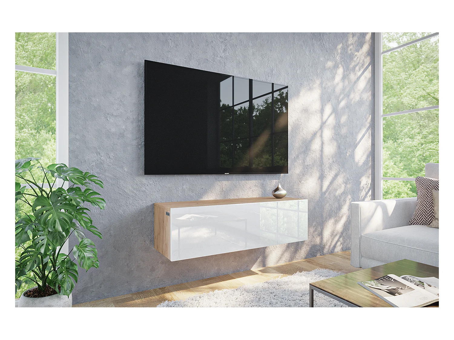 Meuble TV 105 cm 140 cm Banc Télé  Suspendu Banc Télévision Moderne Flottante pour Salon