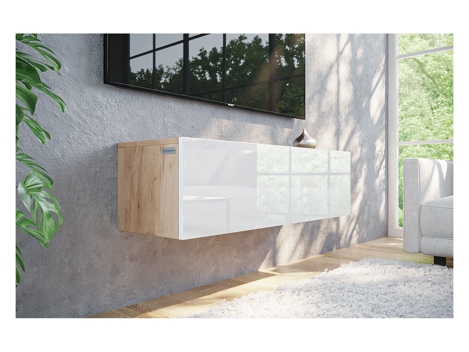 Meuble TV 105 cm 140 cm Banc Télé  Suspendu Banc Télévision Moderne Flottante pour Salon