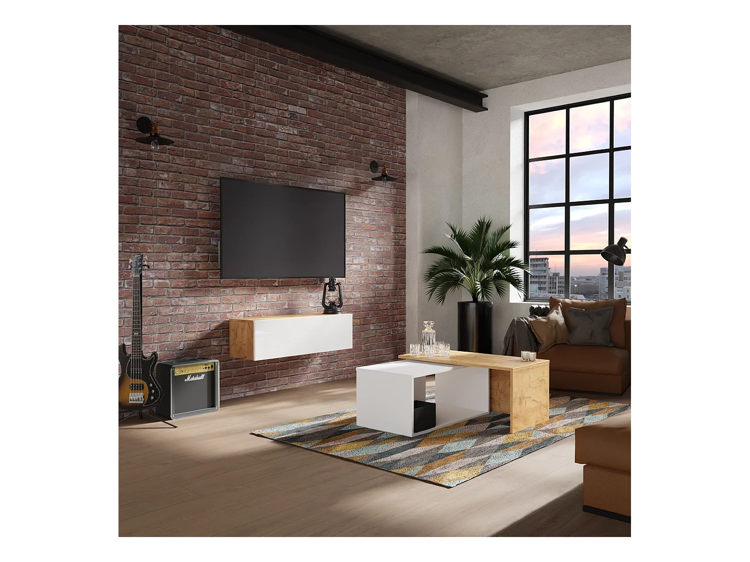 Meuble TV 105 cm 140 cm Banc Télé  Suspendu Banc Télévision Moderne Flottante pour Salon