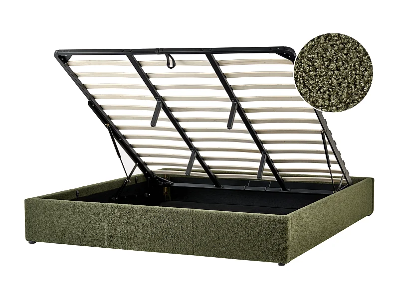 Cama con almacenaje Bouclé DINAN 180 x 200 cm Verde oscuro