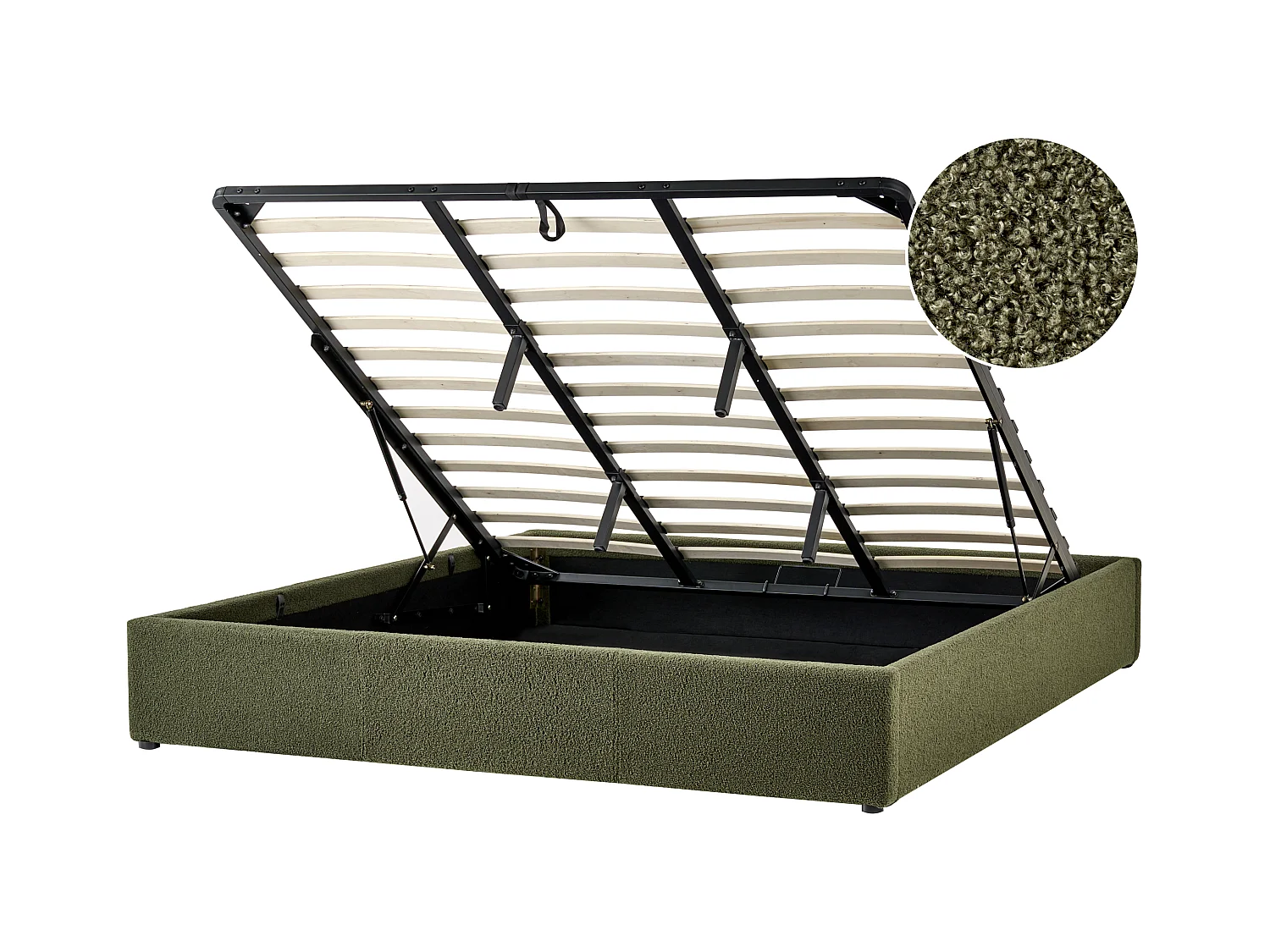 Lit ottoman sans tête de lit Bouclé DINAN 180 x 200 cm Vert foncé