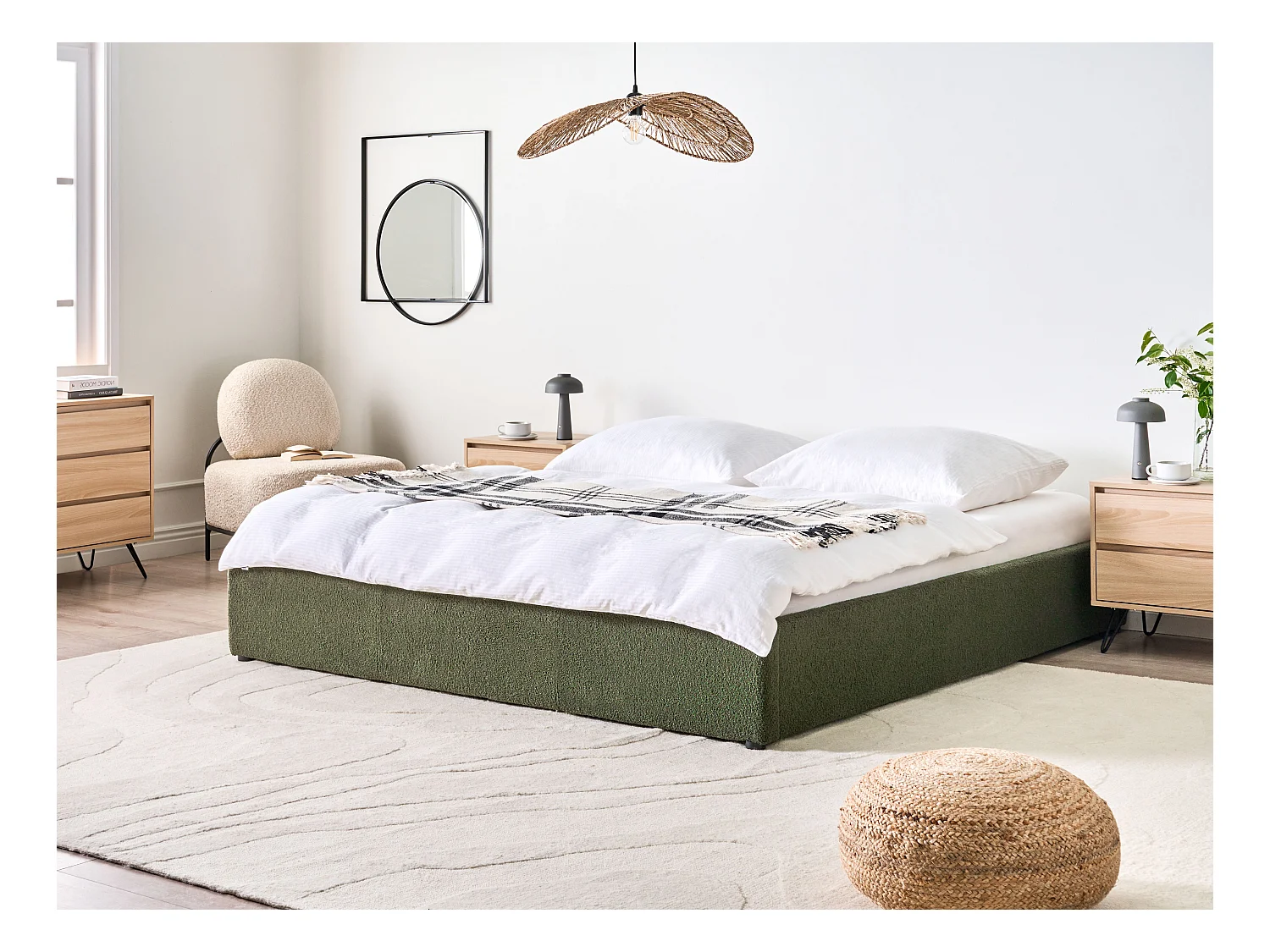 Lit ottoman sans tête de lit Bouclé DINAN 180 x 200 cm Vert foncé