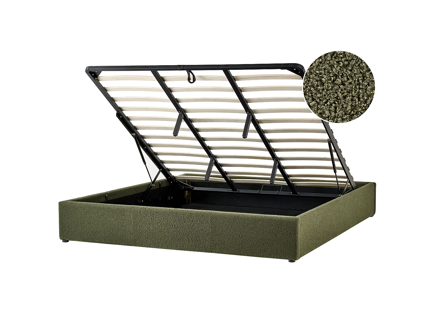 Ottoman Bed without Headboard DINAN Boucle Dark Green 180 x 200 cm (EU Super King)