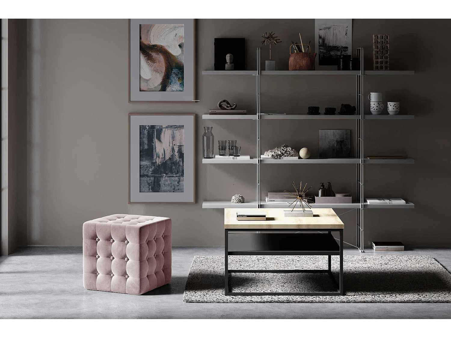 Tabouret Struma/revêtement en tissu/rose