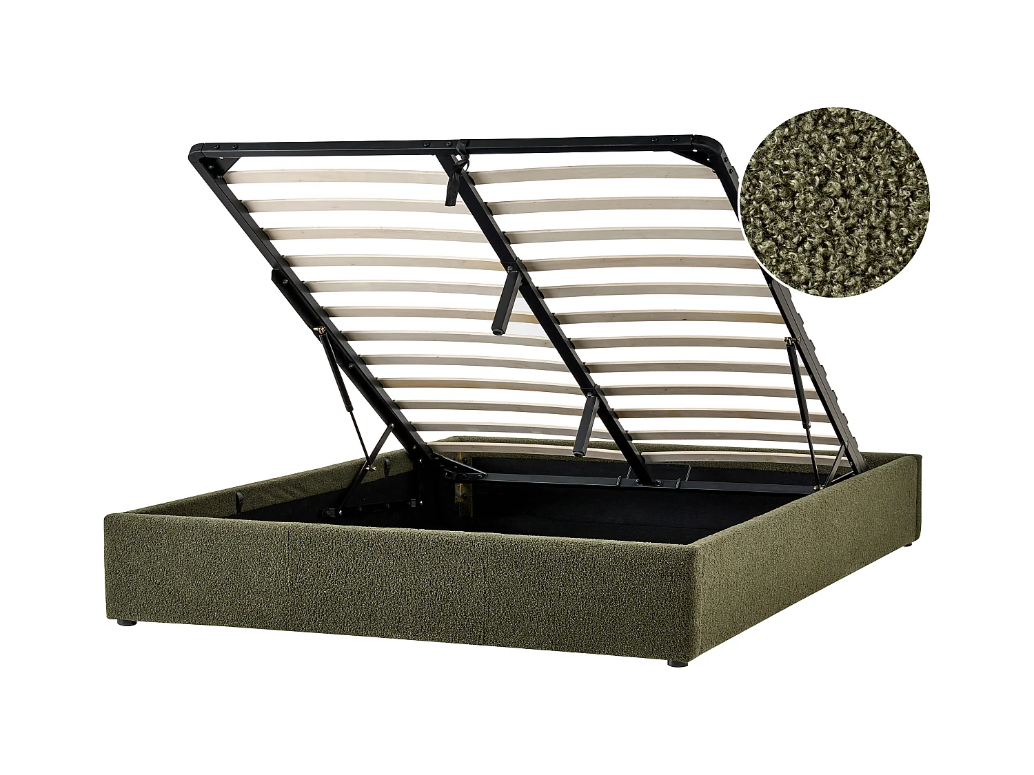 Lit ottoman sans tête de lit Bouclé DINAN 160 x 200 cm Vert foncé