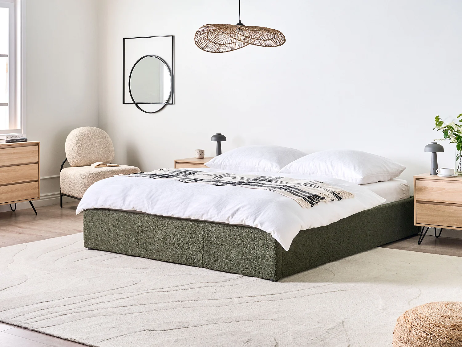 Bett mit Stauraum Bouclé DINAN 160 x 200 cm Dunkelgrün