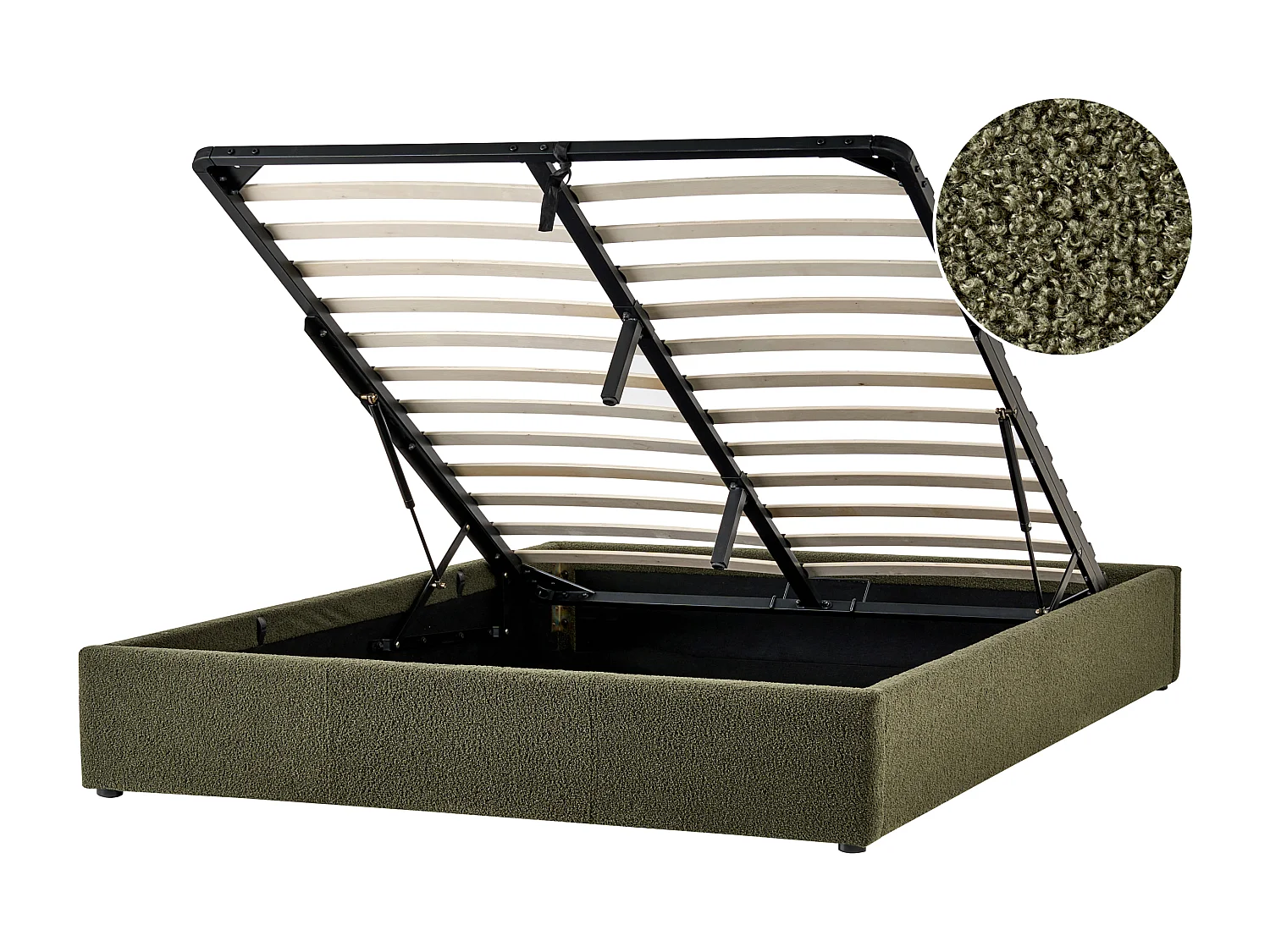 Lit ottoman sans tête de lit Bouclé DINAN 160 x 200 cm Vert foncé