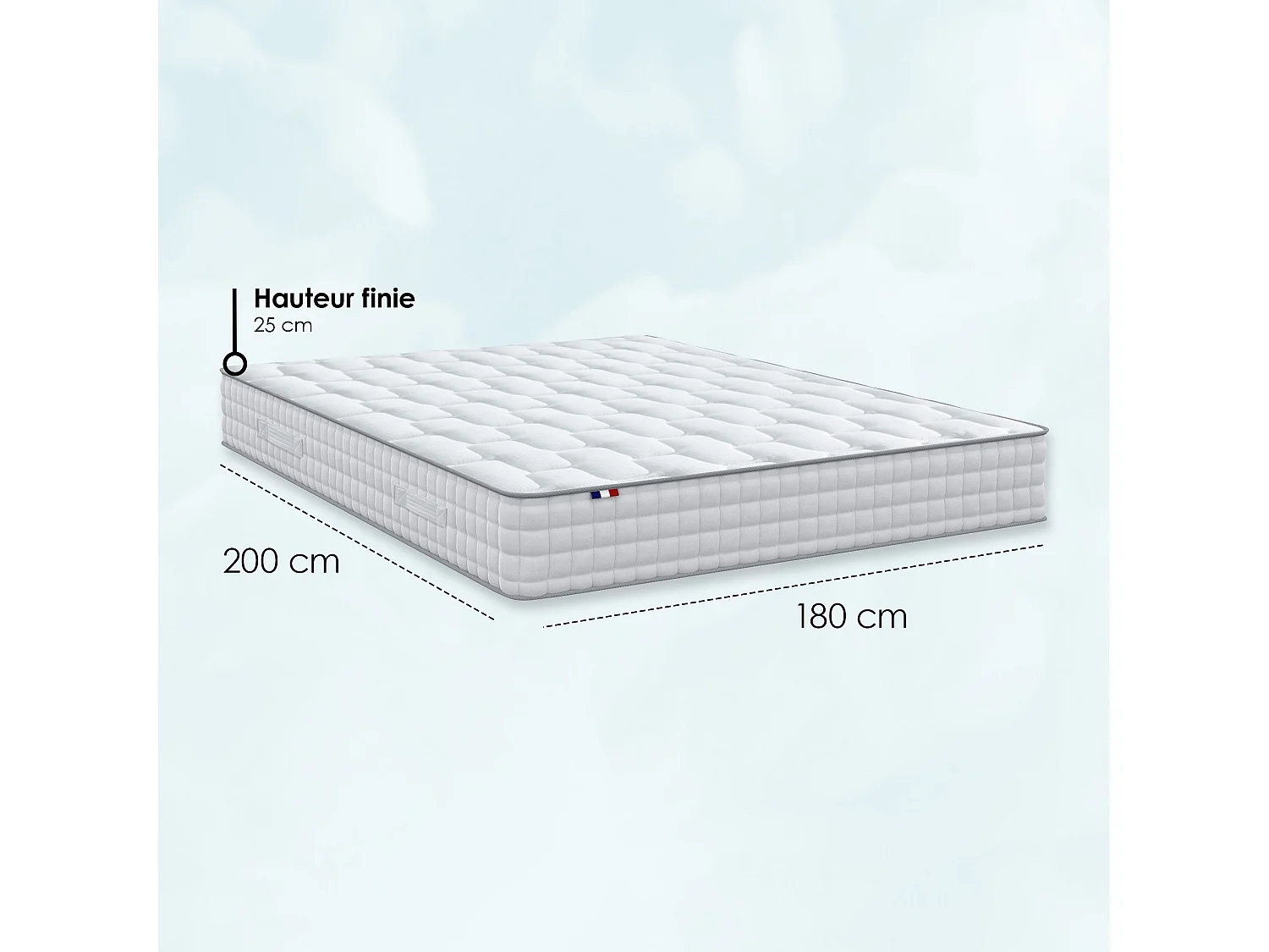 Matelas ressorts 7 zones ODYSSEE - Mémoire de forme, soutien ferme Dimensions - 180 x 200 cm