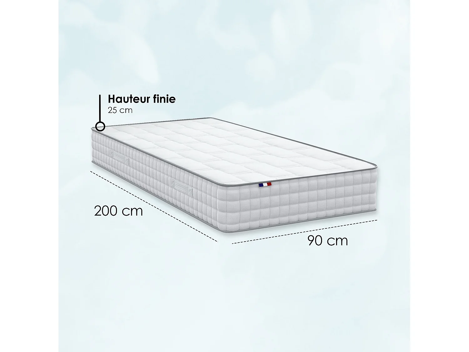 Matelas ressorts 7 zones ODYSSEE - Mémoire de forme, soutien ferme Dimensions - 90 x 200 cm