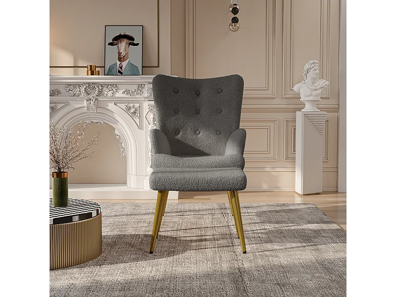 Fauteuil relax avec repose-pieds, Chaise de salle à manger avec laine d'agneau, Moderne, Gris foncé