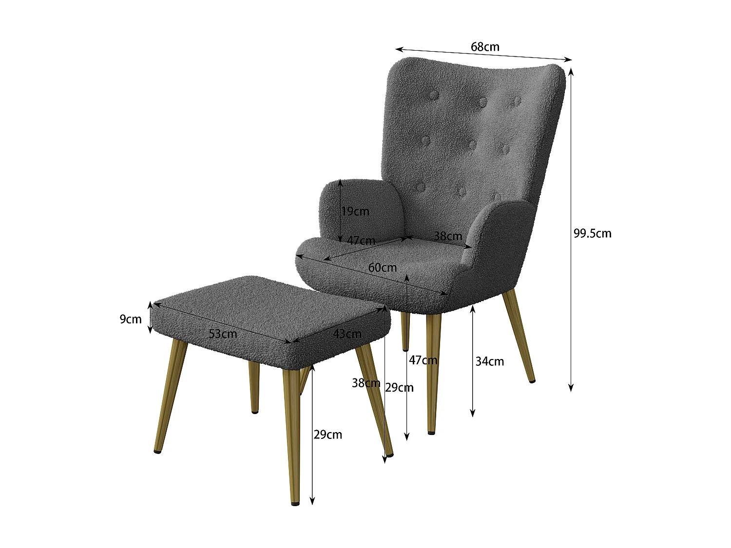 Fauteuil relax avec repose-pieds, Chaise de salle à manger avec laine d'agneau, Moderne, Gris foncé