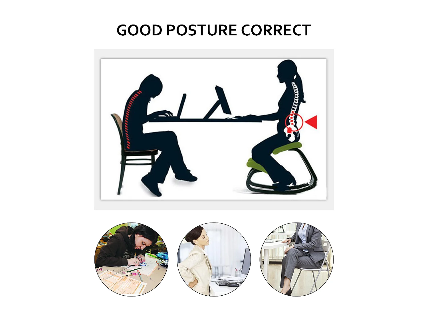 Fauteuil de Bureau SucceBuy, Chaise Ergonomique à Genoux Tabouret en Bois à Bascule pour le Bureau et la Maison