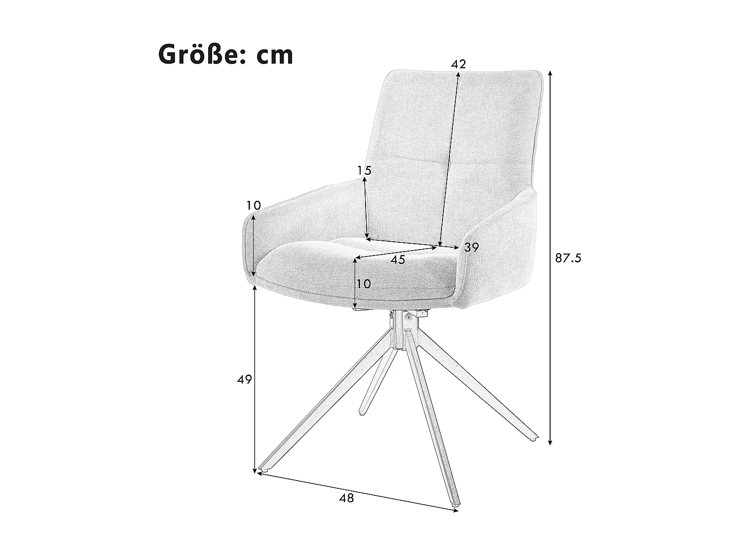Lot de 4 chaises pivotantes - 48 x 45 x 87.5 cm - avec coussins d'assise + repose-pieds réglables - lin + métal - gris