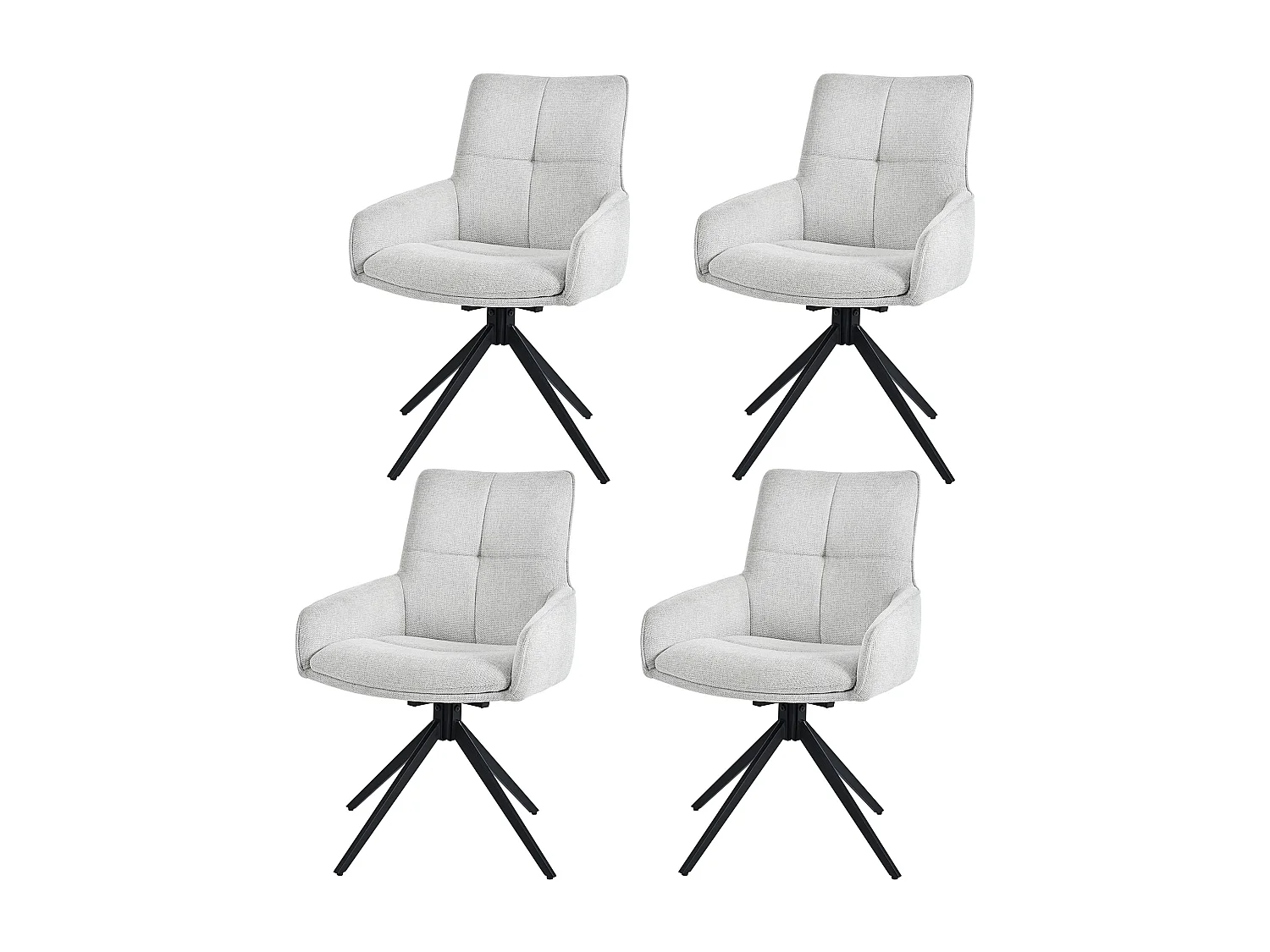 Lot de 4 chaises pivotantes - 48 x 45 x 87.5 cm - avec coussins d'assise + repose-pieds réglables - lin + métal - gris