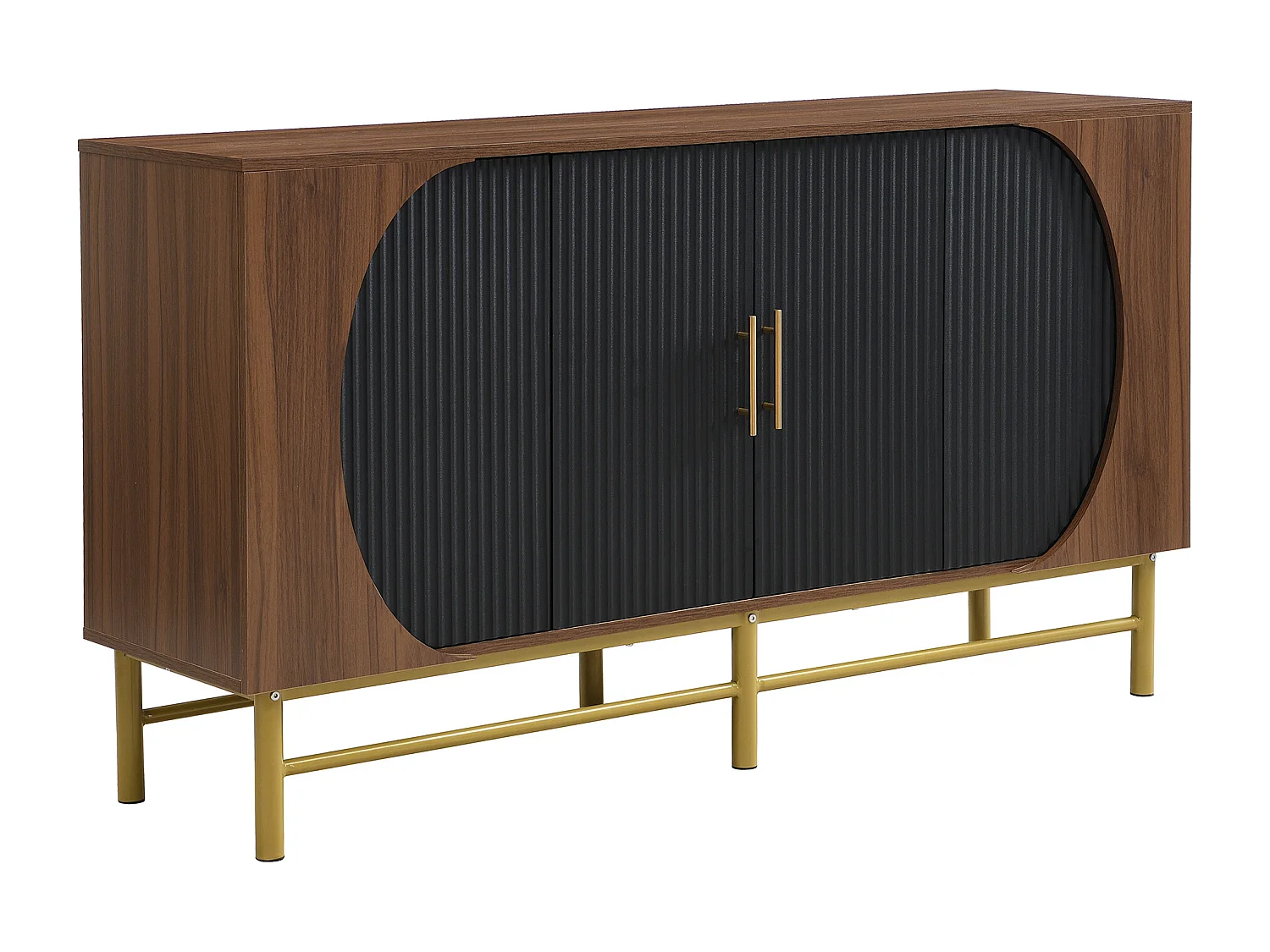 Aparador moderno - 145 x 40 x 81,5 cm - com 4 portas + prateleiras ajustáveis ​​com listras verticais - MDF - natural escuro