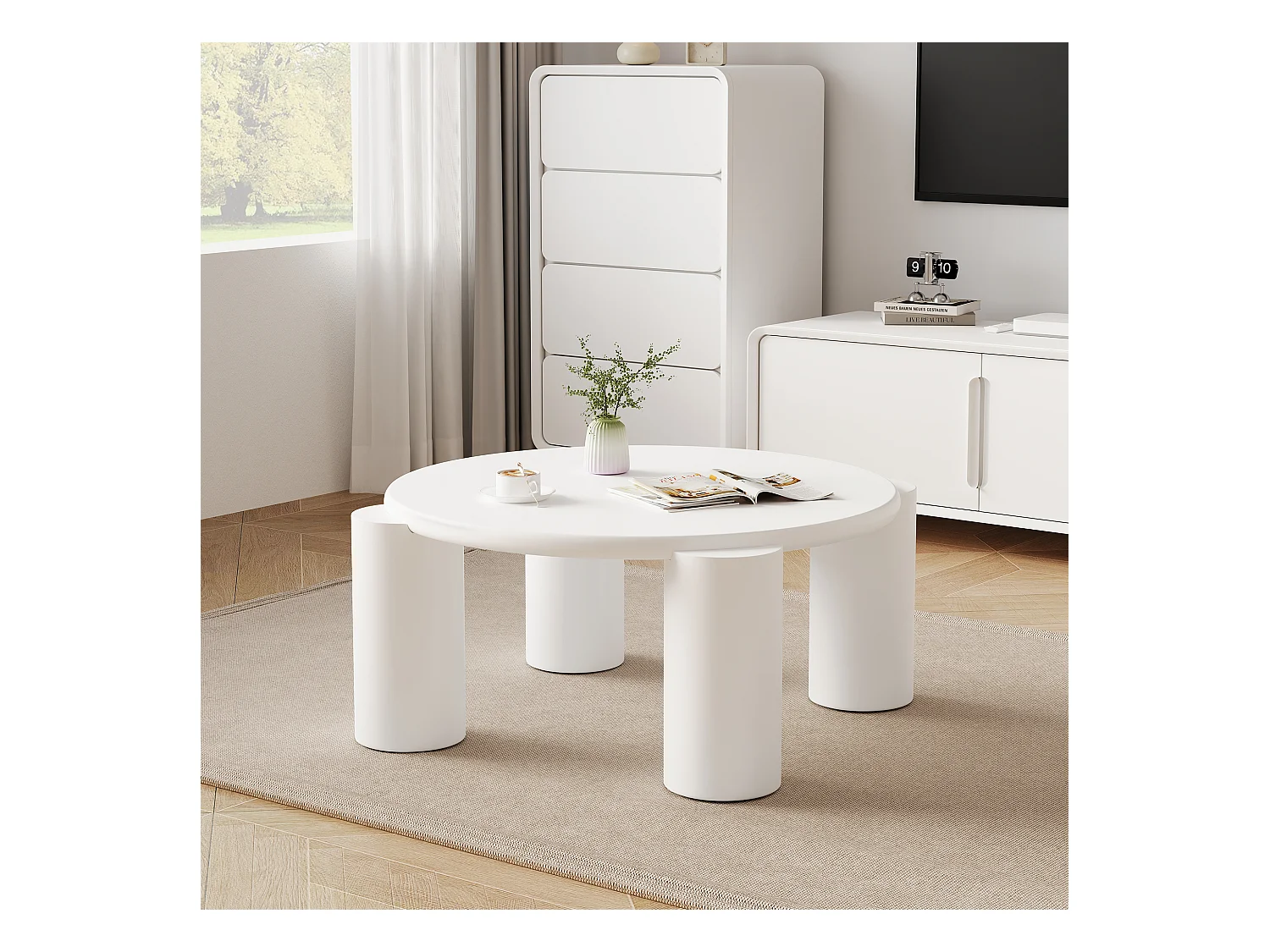 Table basse nuage - 70 x 70 x 39.5 cm - avec 4 pieds robustes - MDF - blanc