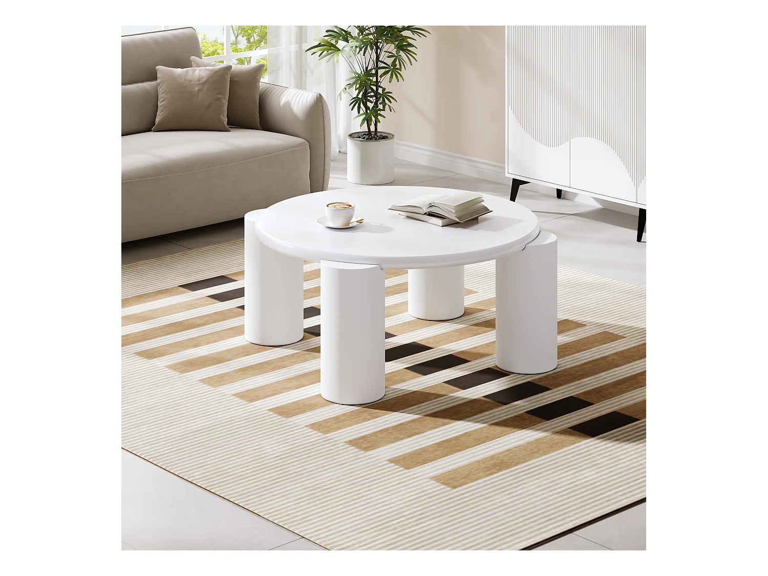 Table basse nuage - 70 x 70 x 39.5 cm - avec 4 pieds robustes - MDF - blanc