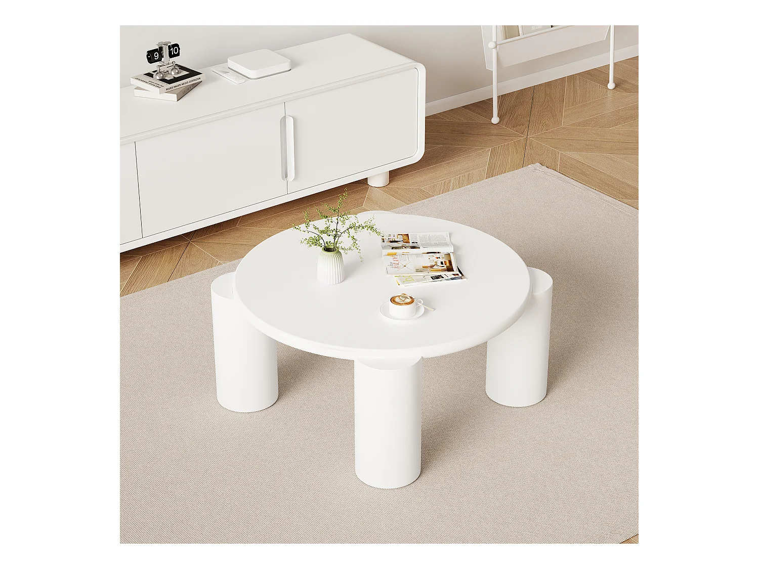 Table basse nuage - 70 x 70 x 39.5 cm - avec 4 pieds robustes - MDF - blanc