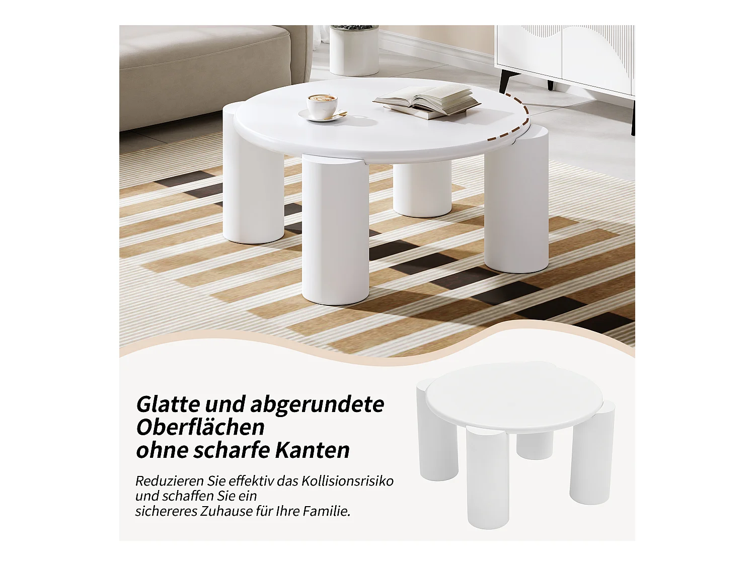 Table basse nuage - 70 x 70 x 39.5 cm - avec 4 pieds robustes - MDF - blanc