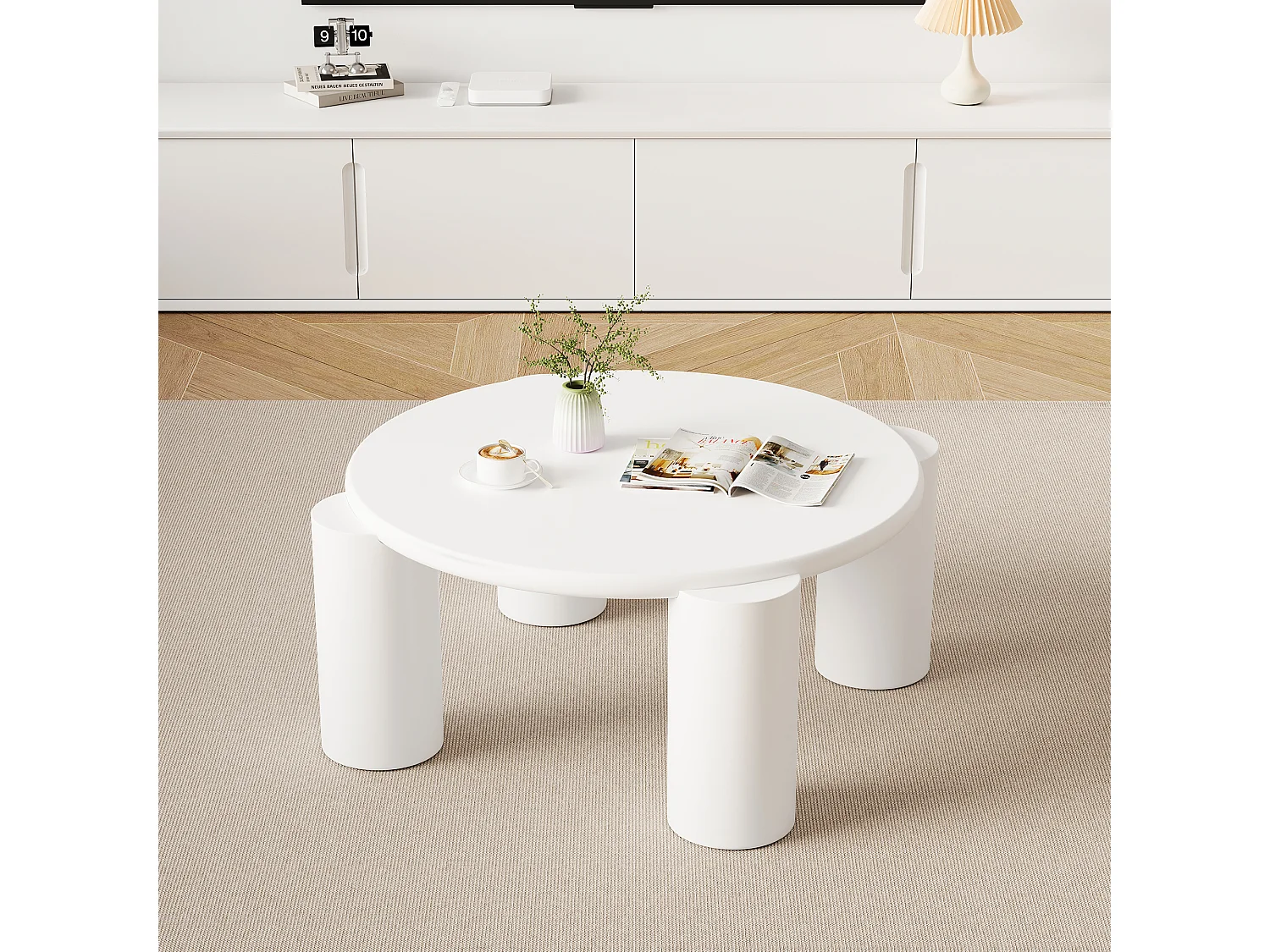 Table basse nuage - 70 x 70 x 39.5 cm - avec 4 pieds robustes - MDF - blanc