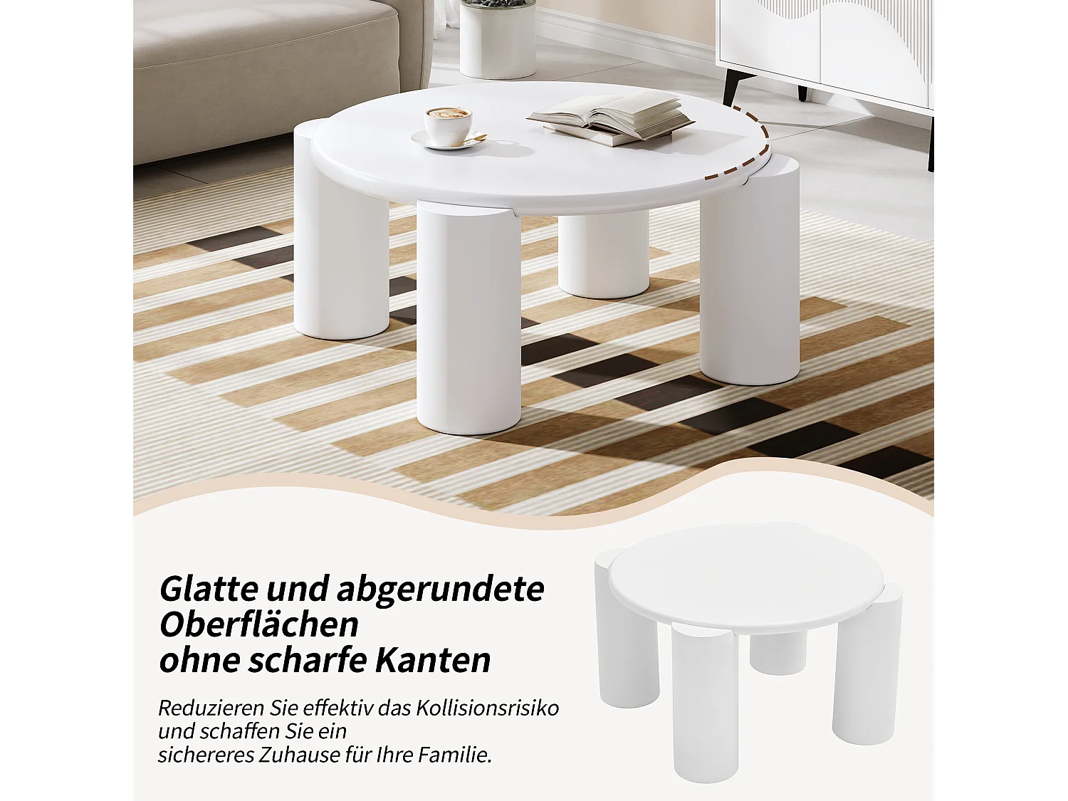 Table basse nuage - 70 x 70 x 39.5 cm - avec 4 pieds robustes - MDF - blanc