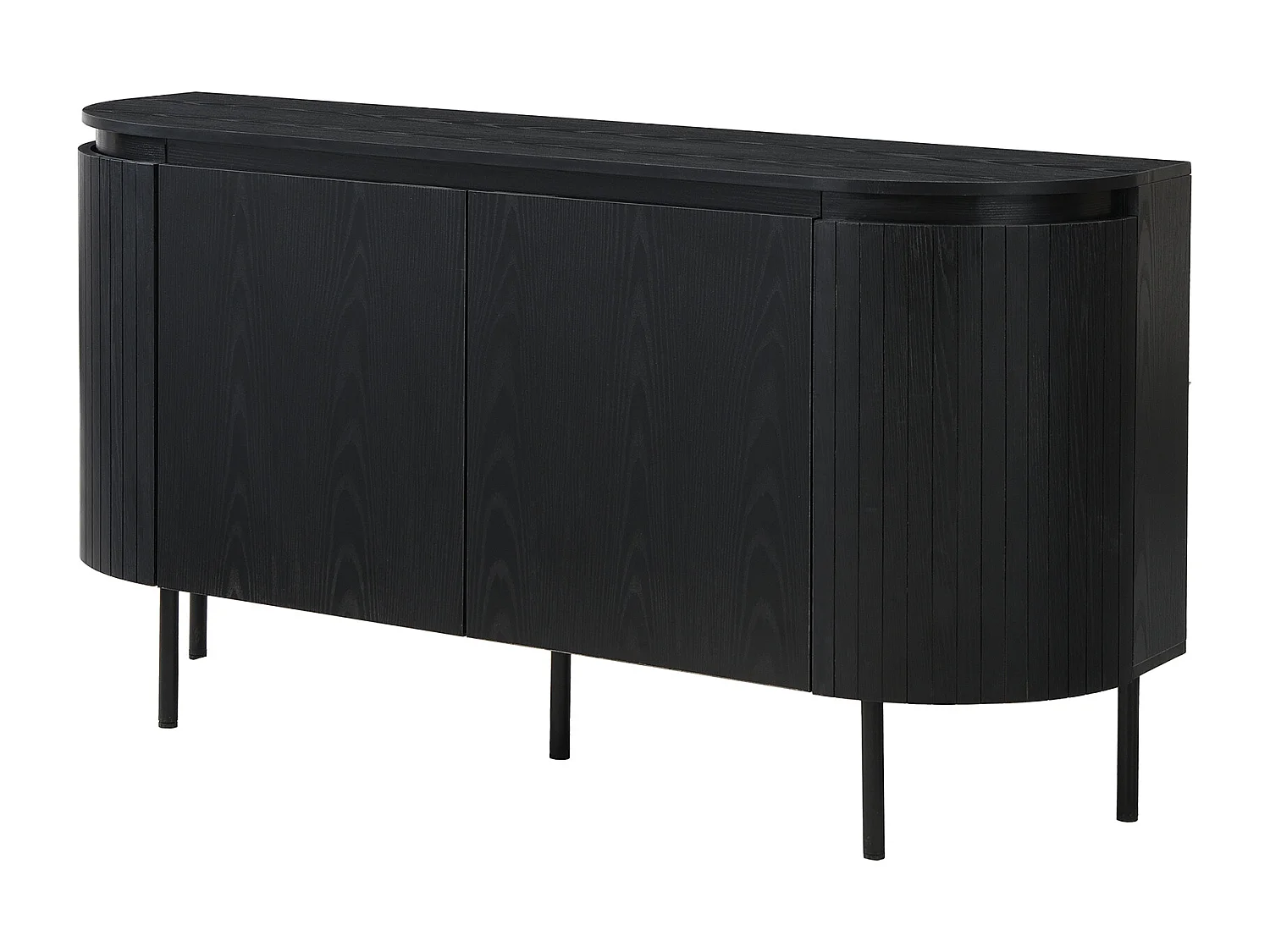 Aparador moderno em arco - 145 x 43 x 78 cm - com prateleiras ajustáveis ​​+ pés de metal + 4 portas - MDF - preto