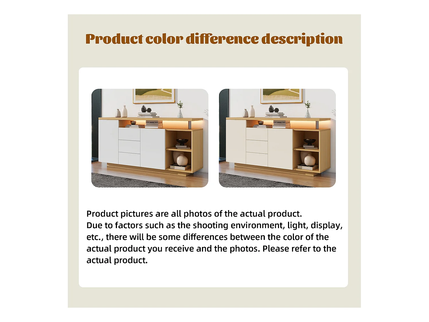 Buffet multifonction - 140 x 40 x 70 cm - avec 2 portes + 3 tiroirs + Leds - aggloméré - blanc