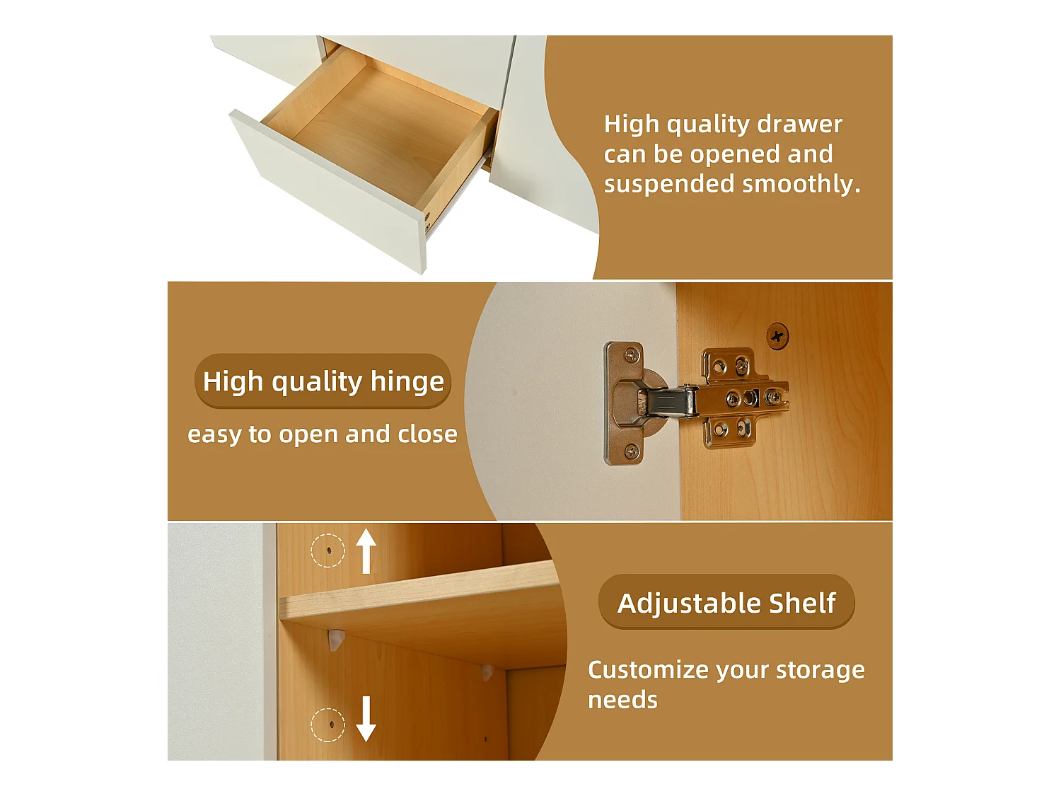 Buffet multifonction - 140 x 40 x 70 cm - avec 2 portes + 3 tiroirs + Leds - aggloméré - blanc